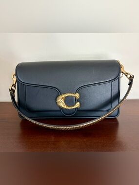 Coach Tabby 26 Black Leather Shoulder Bag with Python Gold Snake C-Clasp